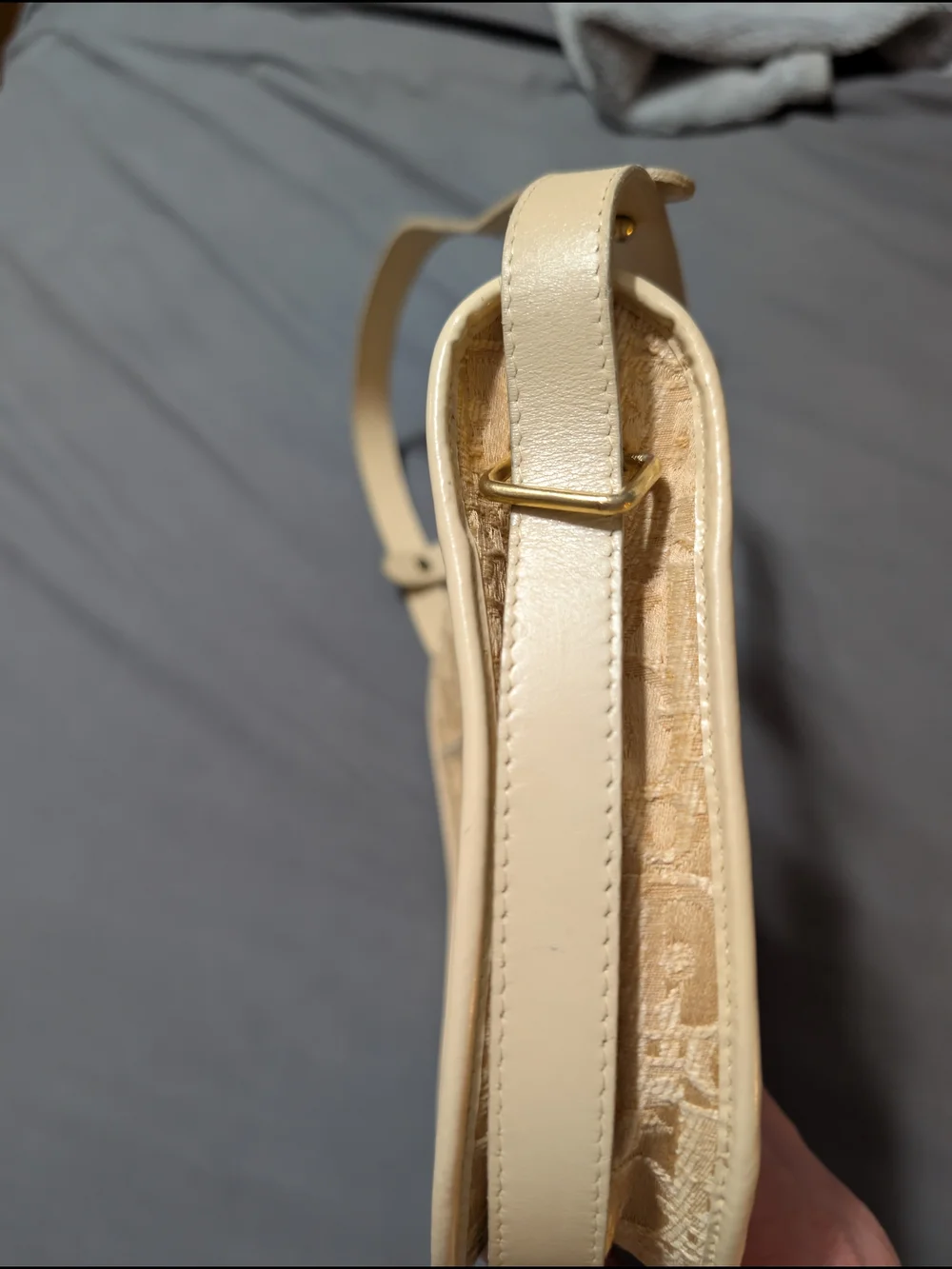 Vintage Christian Dior Trotter Oblique Beige Shoulder Bag Gold CD Logo France